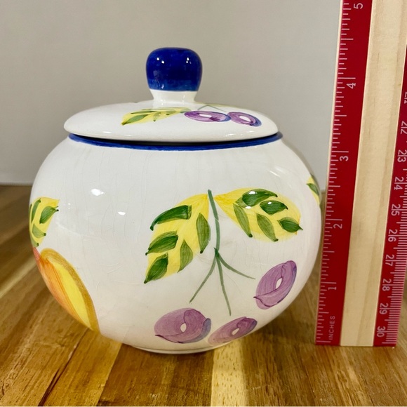 Artist’s Touch Orchard Jubilee Painted Fruit Sugar Bowl Pottery Lidded Jar - Picture 5 of 13